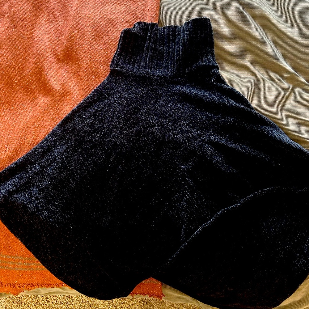 Black chenille turtleneck poncho